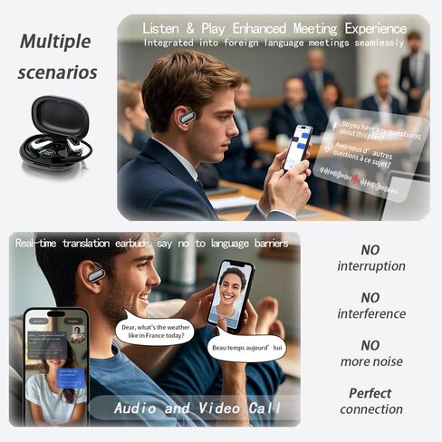 AI Instant Translation Earbuds Real-Time No Subscription Wireless Translate Earphones for iOS&Android Spanish Arab Korean 168 Languages 80Hours ENC Tech 4in1 in Kuwait