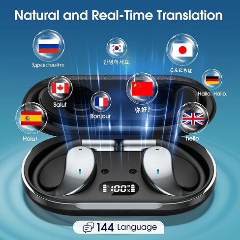 AI Translation Earbuds Real Time, 2026 Upgraded 6-in-1 Instant Language Translator Earbuds with Chat-AI, 144 Languages & 11 Offline, for Travel Business Office Meeting (Black) in Kuwait