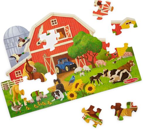 Melissa & Doug Busy Barn Shaped Jumbo Floor Puzzle, 32-Piece Barn-Shaped Jigsaw Puzzle with Farm Animals, 3 x 2 Foot Toddler Puzzles for Kids Ages 3+ in Kuwait