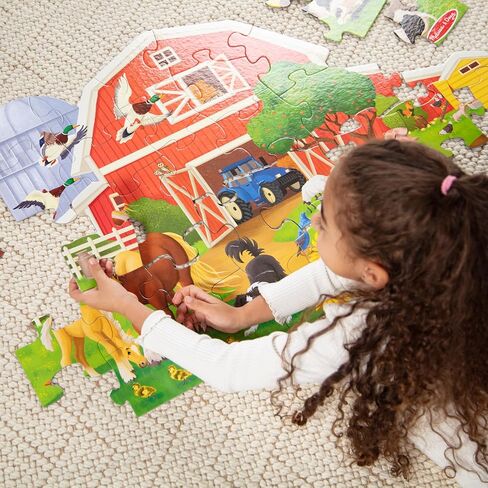 Melissa & Doug Busy Barn Shaped Jumbo Floor Puzzle, 32-Piece Barn-Shaped Jigsaw Puzzle with Farm Animals, 3 x 2 Foot Toddler Puzzles for Kids Ages 3+ in Kuwait