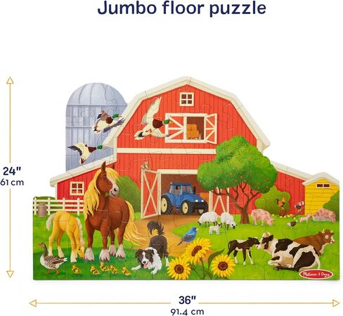Melissa & Doug Busy Barn Shaped Jumbo Floor Puzzle, 32-Piece Barn-Shaped Jigsaw Puzzle with Farm Animals, 3 x 2 Foot Toddler Puzzles for Kids Ages 3+ in Kuwait