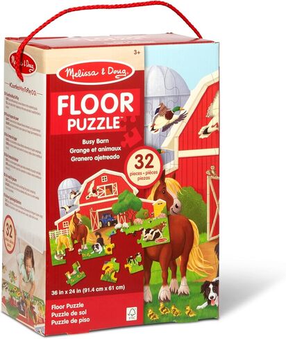 Melissa & Doug Busy Barn Shaped Jumbo Floor Puzzle, 32-Piece Barn-Shaped Jigsaw Puzzle with Farm Animals, 3 x 2 Foot Toddler Puzzles for Kids Ages 3+ in Kuwait