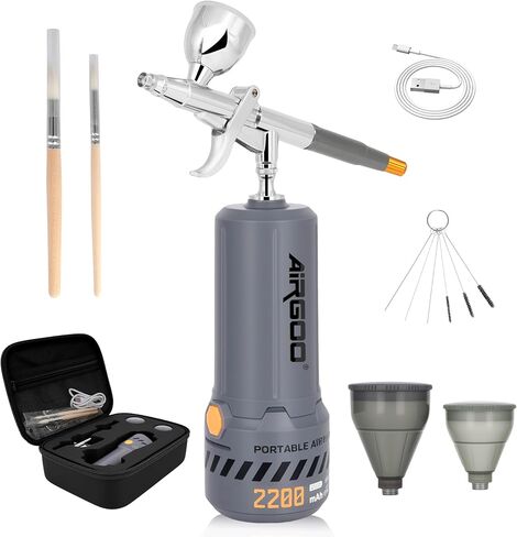 مجموعة بخاخة Airgoo المحمولة مع ضاغط هواء MK430-116E مع فوهة 0.3 مم، مجموعة مسدس بخاخة لاسلكية مع أكواب سائلة قابلة للاستبدال 5cc/10cc/20cc للمكياج، والحرف اليدوية، والوشم، والنمذجة، وتزيين الكعك in Kuwait