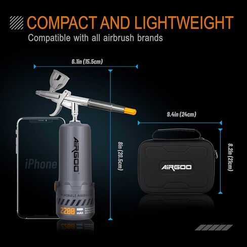 مجموعة بخاخة Airgoo المحمولة مع ضاغط هواء MK430-116E مع فوهة 0.3 مم، مجموعة مسدس بخاخة لاسلكية مع أكواب سائلة قابلة للاستبدال 5cc/10cc/20cc للمكياج، والحرف اليدوية، والوشم، والنمذجة، وتزيين الكعك in Kuwait