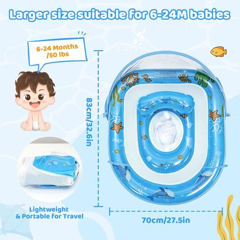 حمام سباحة للأطفال من AirSwim مع مظلة، عوامة حمام سباحة للرضع قابلة للنفخ مع حماية من أشعة الشمس 50+ مظلة قابلة للإزالة وألعاب حيوانات، عوامات للأطفال الصغار مع مقعد أمان للأطفال من سن 6 إلى 36 شهرًا للأولاد والبنات، أزرق in Kuwait