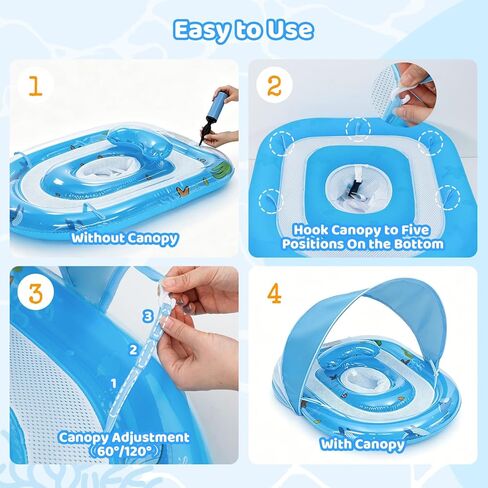 حمام سباحة للأطفال من AirSwim مع مظلة، عوامة حمام سباحة للرضع قابلة للنفخ مع حماية من أشعة الشمس 50+ مظلة قابلة للإزالة وألعاب حيوانات، عوامات للأطفال الصغار مع مقعد أمان للأطفال من سن 6 إلى 36 شهرًا للأولاد والبنات، أزرق in Kuwait