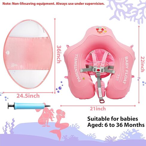 Baby Pool Float with Canopy for Age 6-36 Months UPF50+, Soft Fabric-Covered Inflatable Baby Swim Float with Anti-Tip Safety Seat, Infant Swimming Float Toddler Floaties UV Protection for Boys Girls in Kuwait