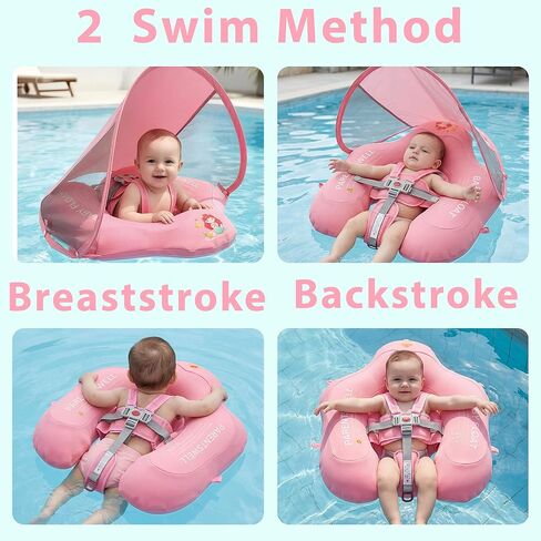 Baby Pool Float with Canopy for Age 6-36 Months UPF50+, Soft Fabric-Covered Inflatable Baby Swim Float with Anti-Tip Safety Seat, Infant Swimming Float Toddler Floaties UV Protection for Boys Girls in Kuwait