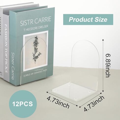 Kenaeeooe 12 Pieces Clear Acrylic Book Ends for Shelves Heavy Duty L-Shaped Bookends & Desk Organizer,Transparent Book Stopper for Home Office Decor, 4.73" x 4.73" x 6.89" in Kuwait