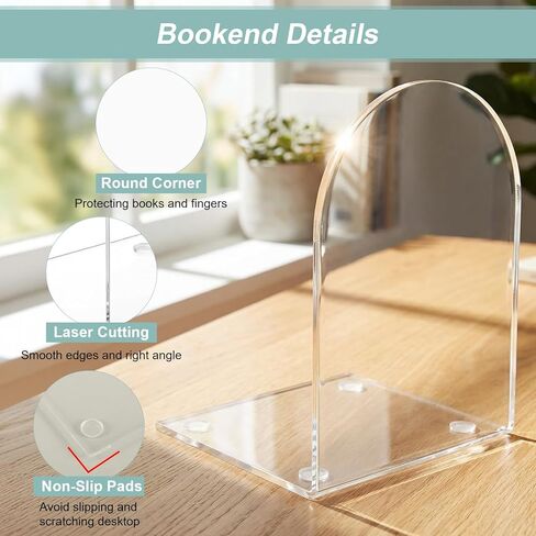 Kenaeeooe 12 Pieces Clear Acrylic Book Ends for Shelves Heavy Duty L-Shaped Bookends & Desk Organizer,Transparent Book Stopper for Home Office Decor, 4.73" x 4.73" x 6.89" in Kuwait