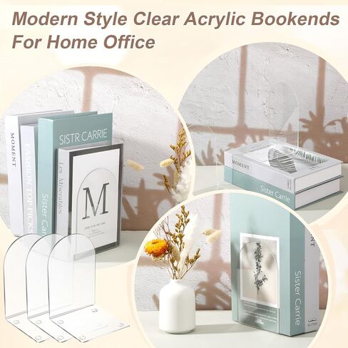 Kenaeeooe 12 Pieces Clear Acrylic Book Ends for Shelves Heavy Duty L-Shaped Bookends & Desk Organizer,Transparent Book Stopper for Home Office Decor, 4.73" x 4.73" x 6.89" in Kuwait