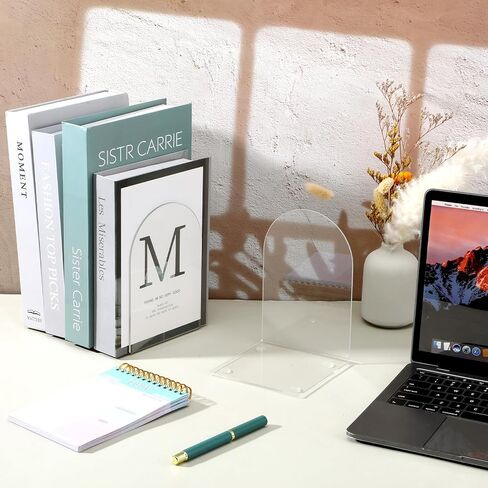 Kenaeeooe 12 Pieces Clear Acrylic Book Ends for Shelves Heavy Duty L-Shaped Bookends & Desk Organizer,Transparent Book Stopper for Home Office Decor, 4.73" x 4.73" x 6.89" in Kuwait