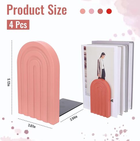 4 Pcs Book Ends for Shelves Orange, Boho Arch Bookends Bookshelf Decor, Cute Book Stopper Decorative, Non Skid Book Holder for Heavy Books,Bookshelf Accessories,Home Library Decor in Kuwait