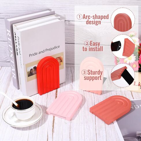 4 Pcs Book Ends for Shelves Orange, Boho Arch Bookends Bookshelf Decor, Cute Book Stopper Decorative, Non Skid Book Holder for Heavy Books,Bookshelf Accessories,Home Library Decor in Kuwait