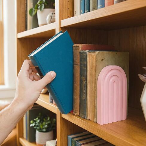 4 Pcs Book Ends for Shelves Orange, Boho Arch Bookends Bookshelf Decor, Cute Book Stopper Decorative, Non Skid Book Holder for Heavy Books,Bookshelf Accessories,Home Library Decor in Kuwait