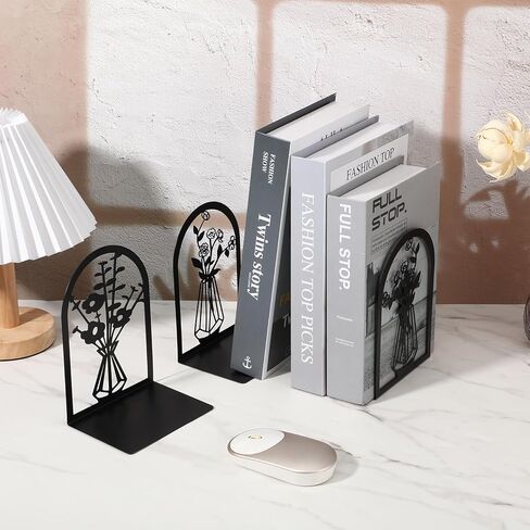 4 أزواج من نهايات الكتب المعدنية للأرفف المجوفة بنمط مزهرية مزخرفة، سدادة كتب شديدة التحمل للكتب الكبيرة، منظم مكتب المكتب المنزلي in Kuwait