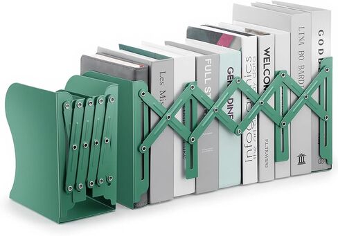 2PCS Adjustable Bookends, Metal Book Ends for Heavy Book, 2 Dividers, Nonslip Stander for Desk, Shelf, Office, Stationery Gift, Extends up to 19 inches (Green) in Kuwait