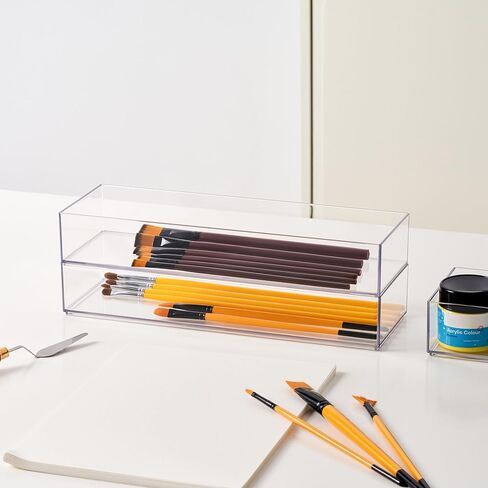 Simply Tidy Clear Stacking Storage Tray – Slim Plastic Organizer for Pens, Stickers, Stamps & Craft Tools, Stackable Design, 24 Pack in Kuwait