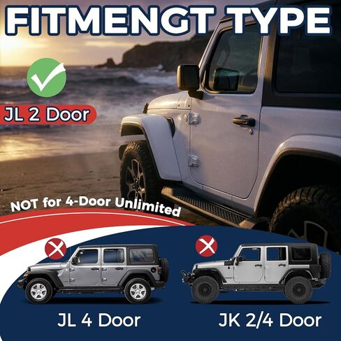 6 inches OE Style Running Boards, Side Steps, Nerf Bars Compatible for 2018-2026 Jeep Wrangler JL 2 Door, Black in Kuwait