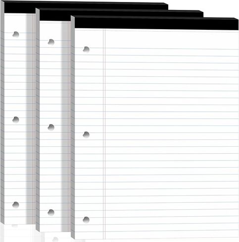 Legal Pads 8.5x11, White Notepads 8.5x11, Wide Ruled Lined with 3 Hole Punch, Loose Leaf Notebook Paper for 3 Ring Binders, 3 Pack, 30 Sheets/Pack, Perforate for School, Office, Home in Kuwait