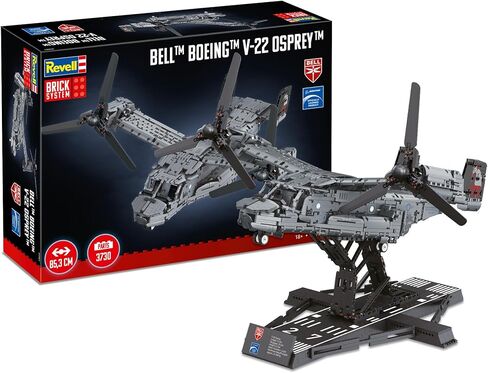 ريفيل بريك سيستم بيل بوينج V-22 اوسبري نظام الطوب - 3,730 قطعة بمقياس 1:25 مجموعة نماذج بناء الطوب، تفاصيل داخلية، حامل عرض، مجموعة بناء طائرات جامعية للبالغين in Kuwait