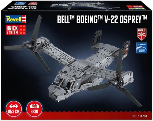 ريفيل بريك سيستم بيل بوينج V-22 اوسبري نظام الطوب - 3,730 قطعة بمقياس 1:25 مجموعة نماذج بناء الطوب، تفاصيل داخلية، حامل عرض، مجموعة بناء طائرات جامعية للبالغين in Kuwait