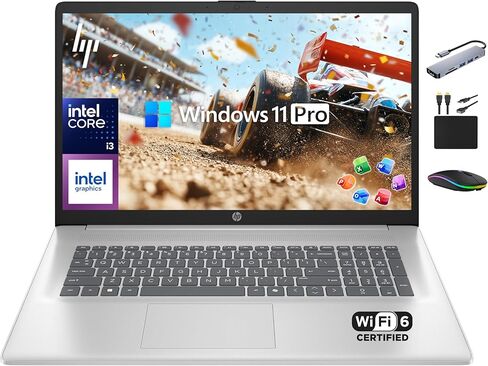 HP 17 Laptop Business 2025، Lifetime MS Office، كمبيوتر 17.3 بوصة HD+، معالج Intel i3 ثماني النواة، ذاكرة الوصول العشوائي 16 جيجابايت، تخزين 1.5 تيرابايت (1 تيرابايت SSD + 500 جيجابايت تحويلة)، Wi-Fi 6، بطارية طويلة، ملحق Marxsol، Win 11 Pro in Saudi Arabia