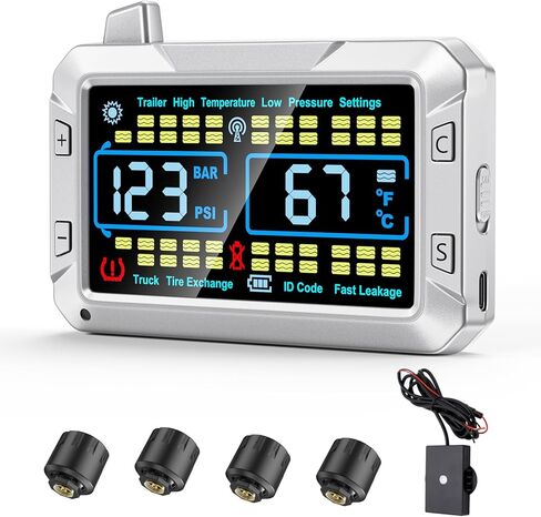 truck tire pressure monitoring system (0-188 PSI) features a signal booster, a 4.3-inch color screen, six alarm modes, and can monitor up to 43 tires for trailer rv semi truck camper (12 Sensors) in Kuwait