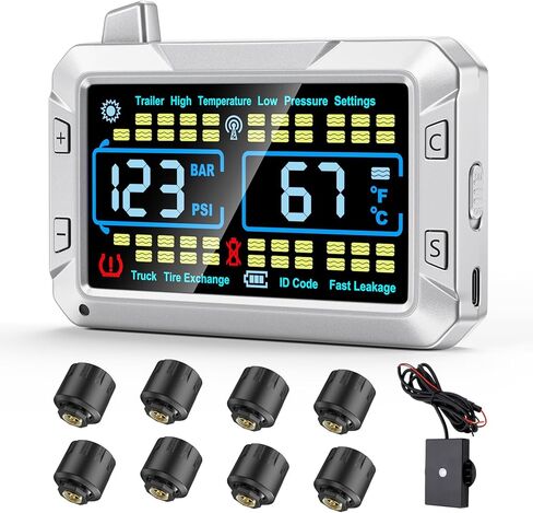 truck tire pressure monitoring system (0-188 PSI) features a signal booster, a 4.3-inch color screen, six alarm modes, and can monitor up to 43 tires for trailer rv semi truck camper (12 Sensors) in Saudi Arabia