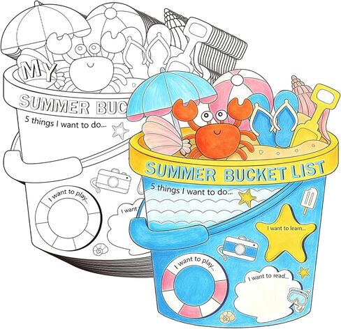 مجموعة ملصقات أنشطة التلوين من Sereliy My Summer Bucket List مكونة من 36 ملصقًا، لون قائمة دلو الصيف الخاصة بك مصنوعة يدويًا من الورق للنشاط الفني الممتع الإبداعي (Bucket.36) in Kuwait