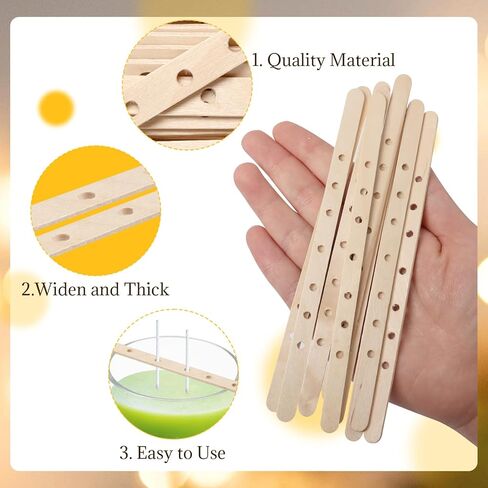 100 Pieces Wooden Candle Wick Holders for Candle Making Candle Wick Centering Devices, DIY Candle Making Tools (7 Inch, 7 Holes) in Kuwait
