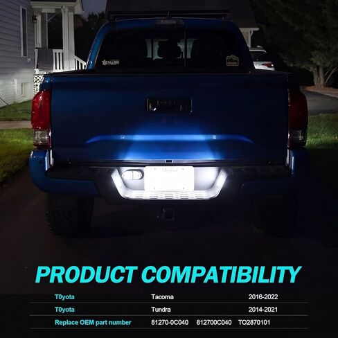 LED License Plate Light Assembly Replacement for 2016-2022 Tacoma & 2014-2021 Tundra Pickup Truck,18-SMD LED 6500K White Tag Lights,IP67 Waterproof DOT SAE Approved Lamp, Pack of 2 in Kuwait