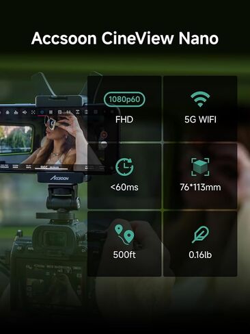 نظام نقل الصور Accsoon CineView Nano HDMI، جهاز إرسال صور فيديو لاسلكي بسرعة 5 جيجاهرتز - مع 4 شاشات RX، نطاق 500 قدم وزمن وصول منخفض 0.06 ثانية، لمثبت الكاميرا/RS2/RS3/RS3 Pro/ in Saudi Arabia