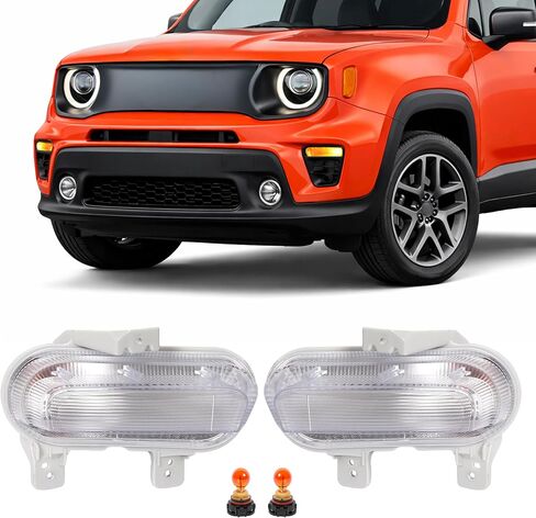 HECASA Turn Signal Light Assembly Compatible with 2019-2023 Jeep Renegade Right&Left Side Clear Lens w/Bulb Fog Lamp Replacement for 68439336AA, 68576888AA, CH2530106, CH2531106 in Kuwait