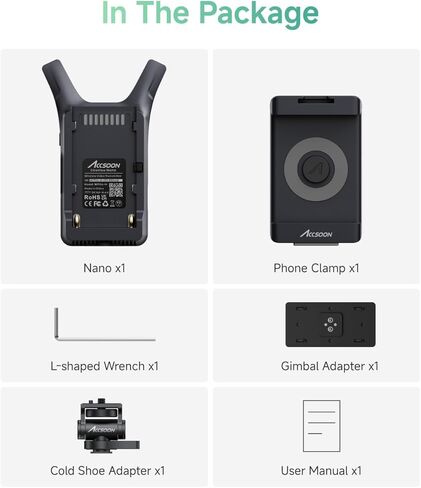نظام نقل الصور Accsoon CineView Nano HDMI، جهاز إرسال صور فيديو لاسلكي بسرعة 5 جيجاهرتز - مع 4 شاشات RX، نطاق 500 قدم وزمن وصول منخفض 0.06 ثانية، لمثبت الكاميرا/RS2/RS3/RS3 Pro/ in Saudi Arabia
