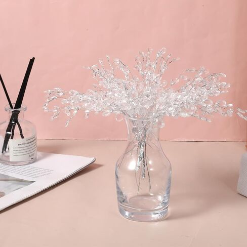 25 Pcs Crystal Flower Stem Branches, Acrylic Crystal Flower Branches, Clear Artificial Bead Drop Bouquets, Glitter Floral Acrylic Picks, Floral Stem Branch for Wedding, Home Decoration, DIY Craft in Kuwait