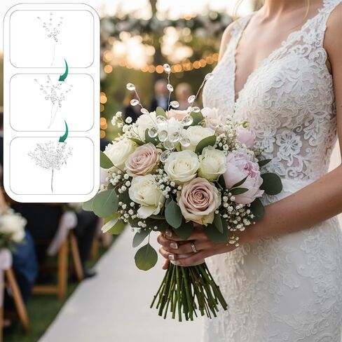 25 Pcs Crystal Flower Stem Branches, Acrylic Crystal Flower Branches, Clear Artificial Bead Drop Bouquets, Glitter Floral Acrylic Picks, Floral Stem Branch for Wedding, Home Decoration, DIY Craft in Kuwait