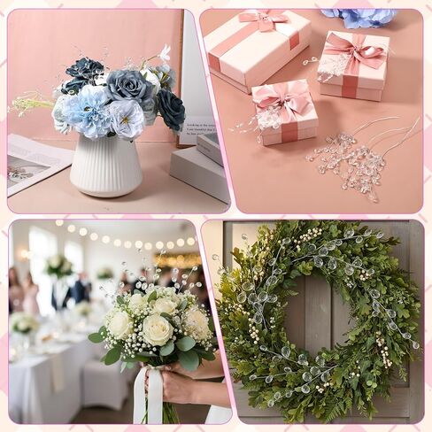 25 Pcs Crystal Flower Stem Branches, Acrylic Crystal Flower Branches, Clear Artificial Bead Drop Bouquets, Glitter Floral Acrylic Picks, Floral Stem Branch for Wedding, Home Decoration, DIY Craft in Kuwait