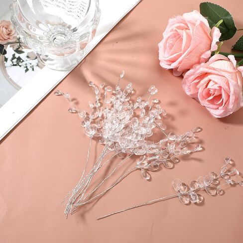 25 Pcs Crystal Flower Stem Branches, Acrylic Crystal Flower Branches, Clear Artificial Bead Drop Bouquets, Glitter Floral Acrylic Picks, Floral Stem Branch for Wedding, Home Decoration, DIY Craft in Kuwait