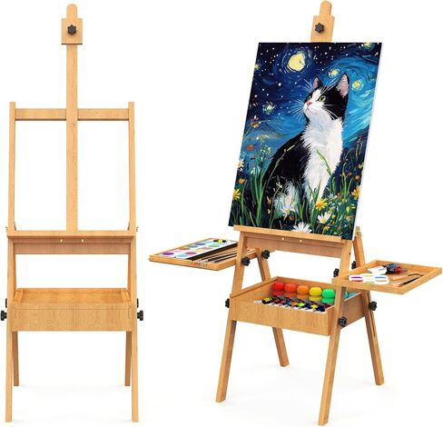 Large Beech Wood H-Frame Easel, Painting Easel for Adults with Storage Box and Palette, Multi-Function Studio Easel, Professional Foldable Artist Easel Stand for Painting, Holds Canvas Art up to 36" in Kuwait