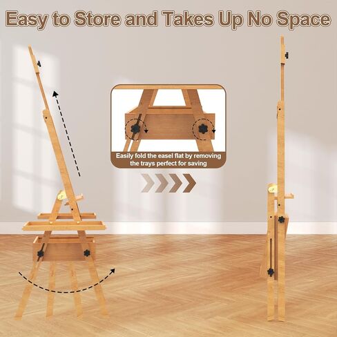 Large Beech Wood H-Frame Easel, Painting Easel for Adults with Storage Box and Palette, Multi-Function Studio Easel, Professional Foldable Artist Easel Stand for Painting, Holds Canvas Art up to 36" in Kuwait