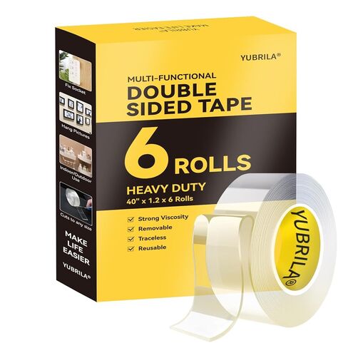 Double Sided Tape Heavy Duty,6 Rolls,No Damage Walls,Nano Mounting Tape,Strong Clear Adhesive Sticky Two Sided Hanging Strips for Walls Decor Picture Poster Indoor Removable Waterproof in Kuwait