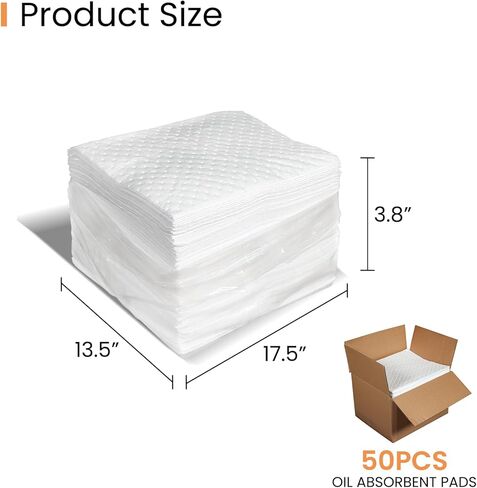 Smaafit Oil-Only Absorbent Pads 17.5" x 13.5" Heavyweight Oil Absorbing Mats, 50pcs White Oil Absorbent Mat Pads for Absorbing Protecting Home Garage Basement, 24oz/Pad in Kuwait