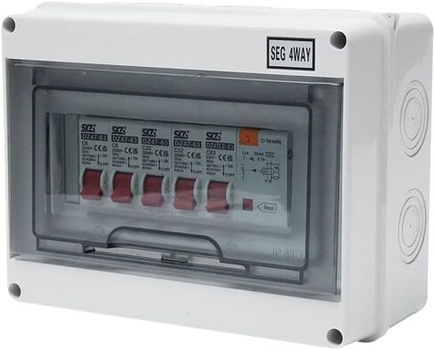 وحدة استهلاكية ذات 4 اتجاهات مع RCD و4 MCB، صندوق مصهر مقاوم للماء IP66 لعربة سقيفة المرآب للقافلة، لوحة قاطع دائرة 63 أمبير 30 مللي أمبير in Kuwait