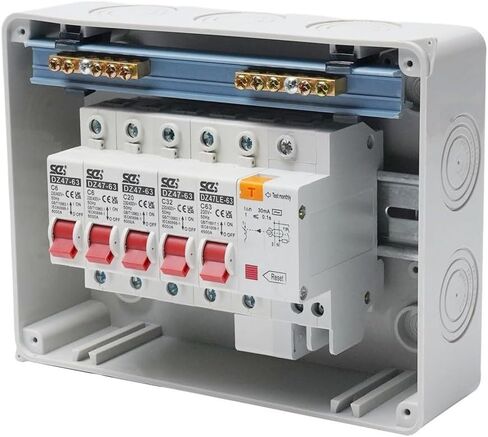 وحدة استهلاكية ذات 4 اتجاهات مع RCD و4 MCB، صندوق مصهر مقاوم للماء IP66 لعربة سقيفة المرآب للقافلة، لوحة قاطع دائرة 63 أمبير 30 مللي أمبير in Kuwait