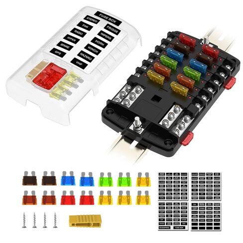 12v Fuse Boxes with 35mm din Rail Installation, Waterproof Fuse Block with LED Warning Indicator Damp-Proof Cover and Negative Bus,12 Way Fuse Panel for Automotive Boat RV Truck DC32Vmax in Kuwait