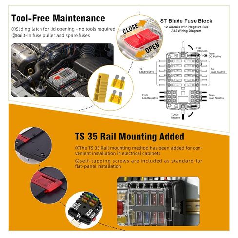 12v Fuse Boxes with 35mm din Rail Installation, Waterproof Fuse Block with LED Warning Indicator Damp-Proof Cover and Negative Bus,12 Way Fuse Panel for Automotive Boat RV Truck DC32Vmax in Kuwait