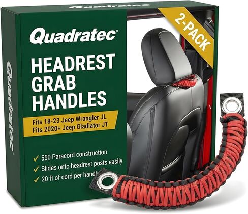 Quadratec 550 Paracord Headrests Grab Handle Pair - Red - Fits Jeep Wrangler JL, Gladiator JT, & Unlimited 2018-2022 - Made from 20' of 4mm Parcord - Sold in Pairs in Saudi Arabia