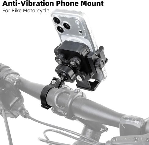 Motorcycle & Bike Phone Holder Mount with Vibration Dampener [Camera Friendly] [1-Second Lock & Release] [Aluminum Alloy Handlebar Clamp Base] for iPhone 17/16/15 Series, 4.7-7" Smartphones in Kuwait