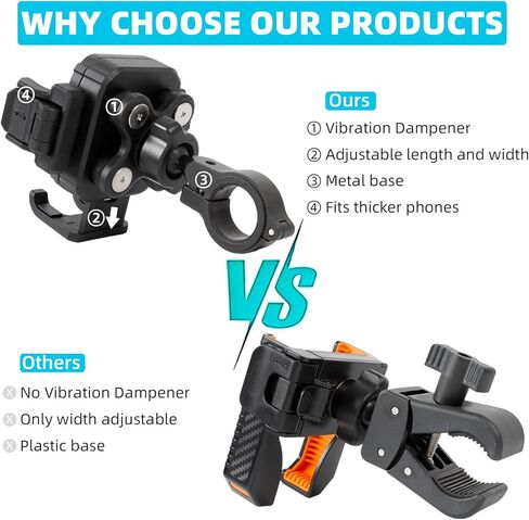 Motorcycle & Bike Phone Holder Mount with Vibration Dampener [Camera Friendly] [1-Second Lock & Release] [Aluminum Alloy Handlebar Clamp Base] for iPhone 17/16/15 Series, 4.7-7" Smartphones in Kuwait